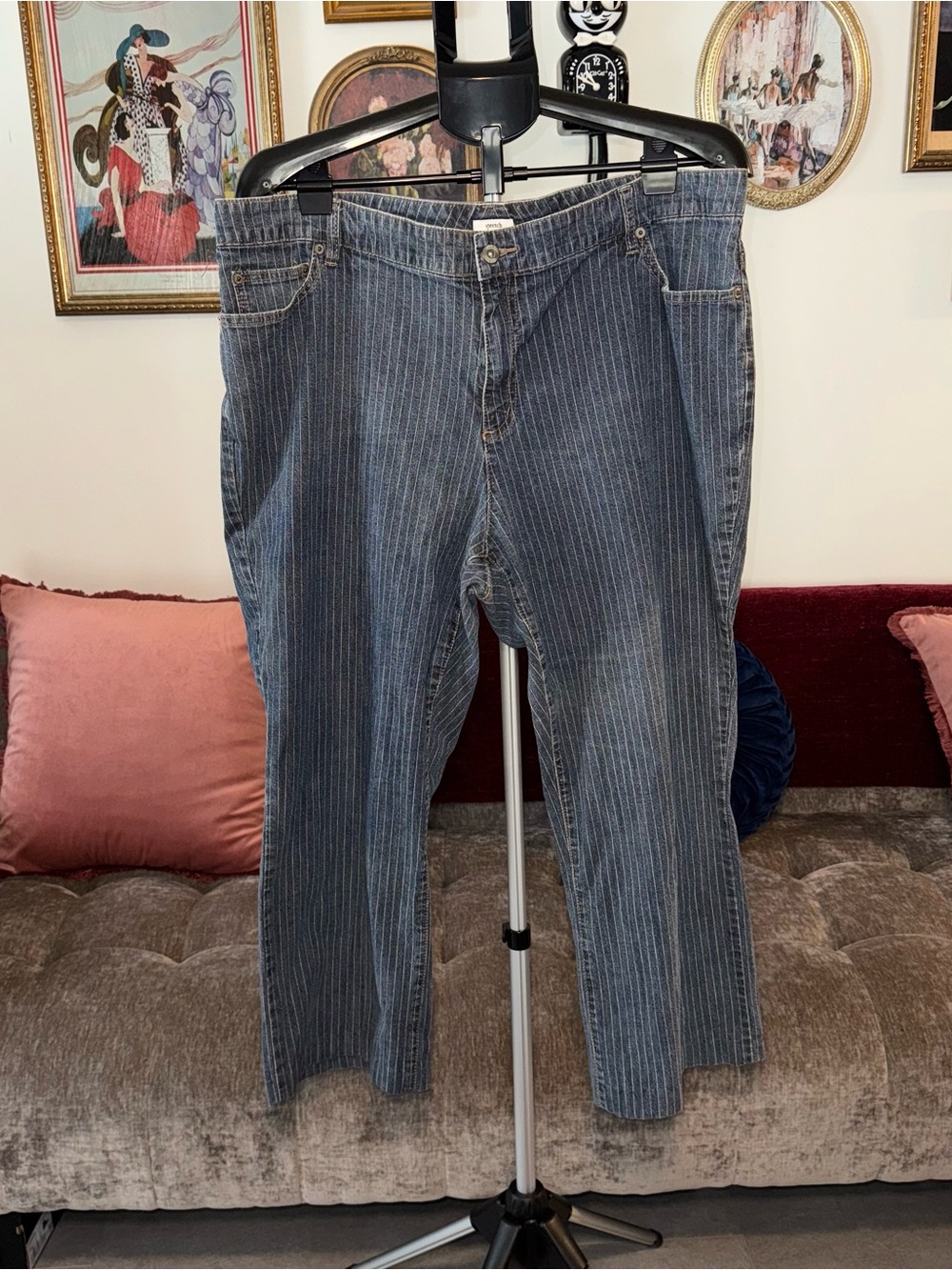 liz & co. Women's Pinstripe Straight-Leg Jeans - Blue with White Pinstripes